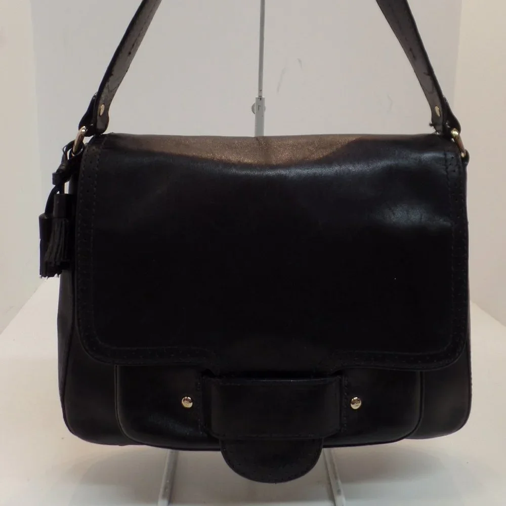 Kate Spade Soft Black Leather Flap Closure Bright Floral Lining Handbag - Picture 1 of 12